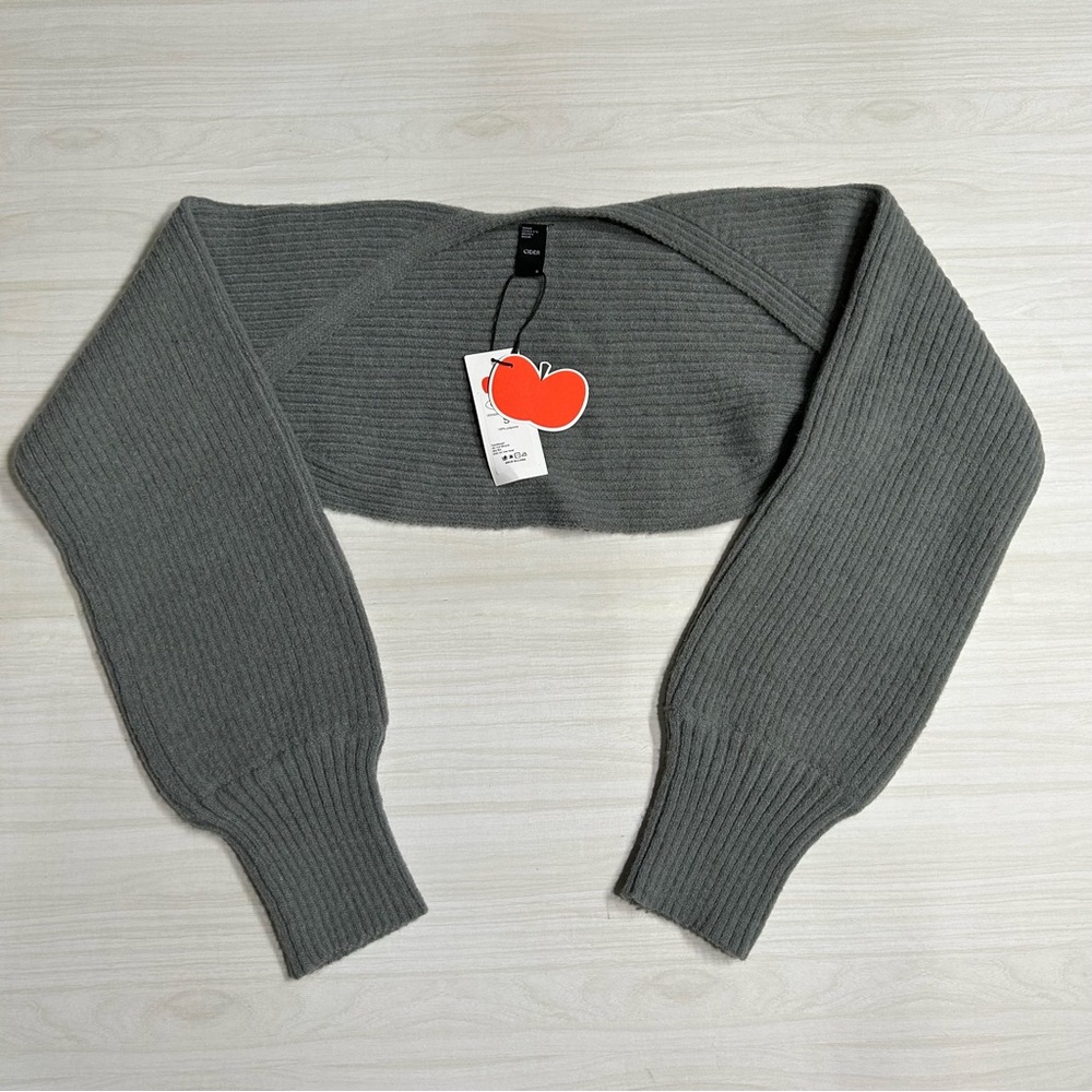 NWT Cider Shrug Sweater Gray wide ribknit puff sleeve women’s size Small